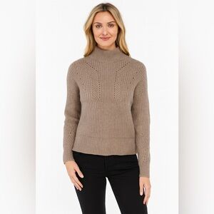 Aqua 100% Cashmere Mock Neck Ribbed Knit Long Sleeve Sweater Taupe Brown XS